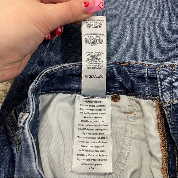 GOOD AMERICAN Navy Wash High Waisted Good Waist Distressed Knee Skinny Jeans - Picture 13 of 13